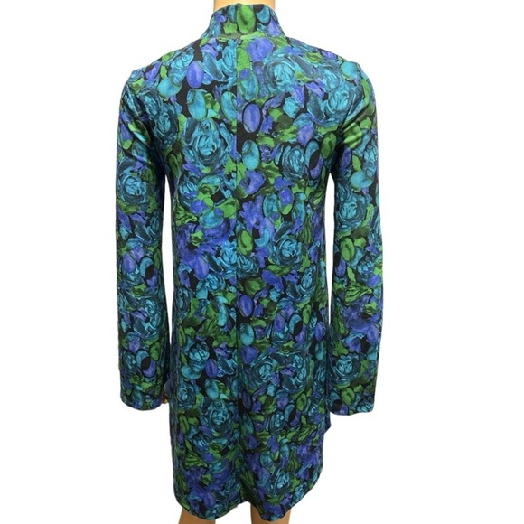 Zara Bell Sleeve Floral Mock Neck Stretch Trapeze Mini Dress Size S - Picture 2 of 9